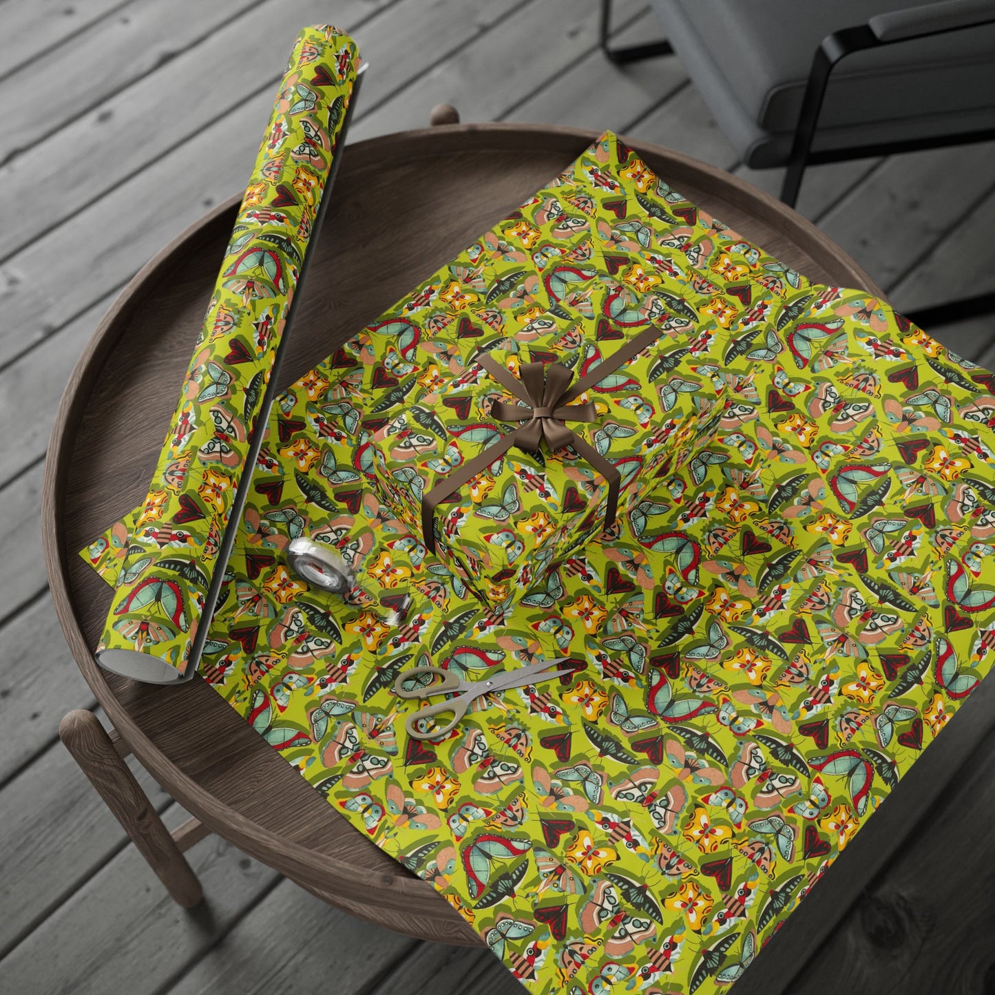 Vibrant Butterfly Neon Yellow Wrapping Paper