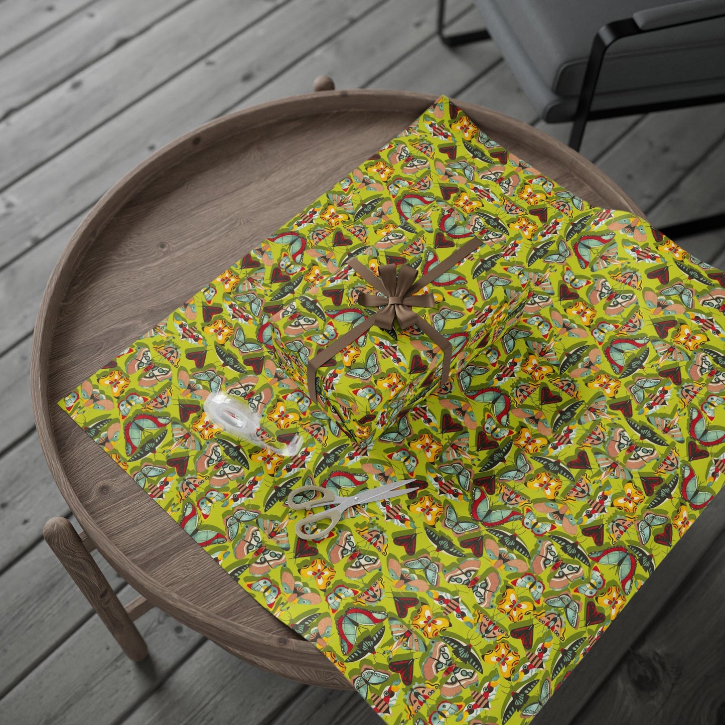 Vibrant Butterfly Neon Yellow Wrapping Paper