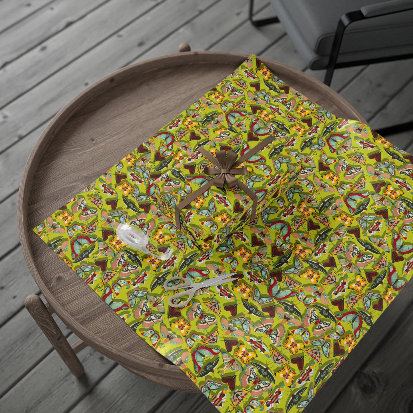 Vibrant Butterfly Neon Yellow Wrapping Paper