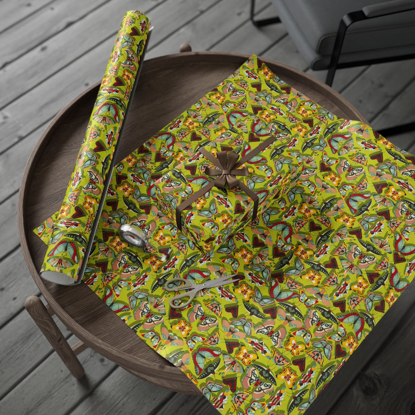 Vibrant Butterfly Neon Yellow Wrapping Paper