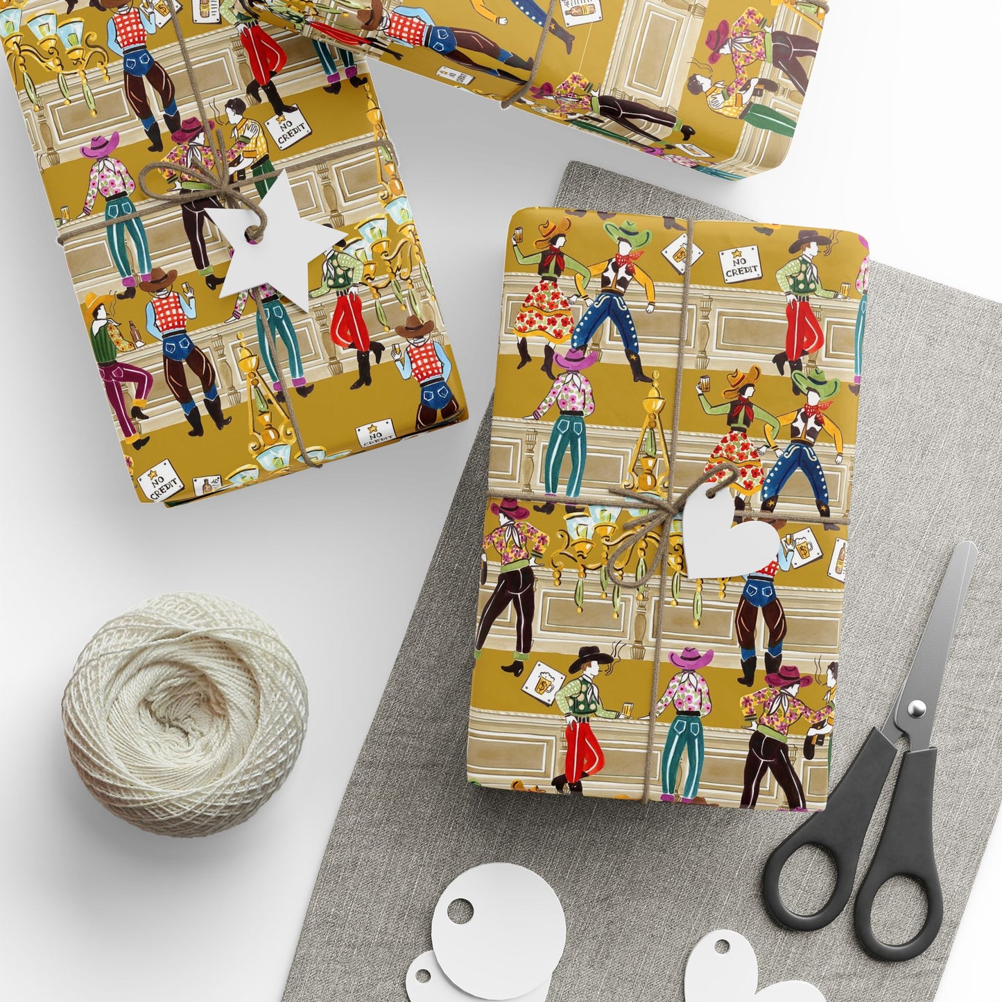 Cowboy Saloon Mustard Wrapping Paper